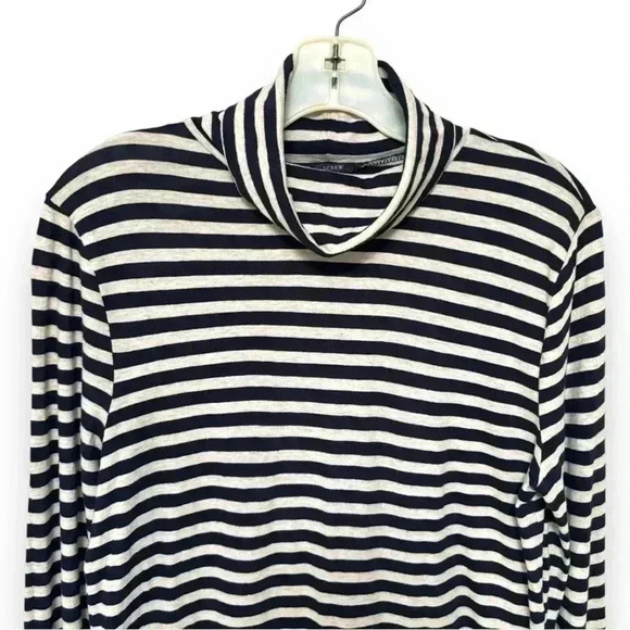 J. Crew Printed tissue turtleneck Women’s large Black/ivory Striped 100% cotton - Picture 16 of 16